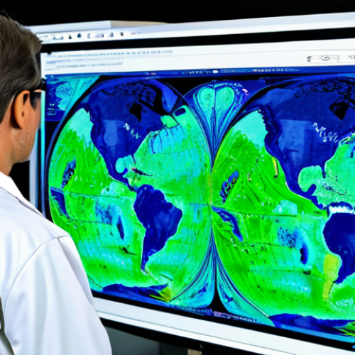 Climate Modeling - Ocean Currents Simulation**

"A detailed, scientific visualization of ocean currents, rendered in vibrant blues and greens, showcasing complex patterns and eddies. Computer screens display complex equations and data points in the background. Focus on accuracy and detail, highlighting the power of quantum computing for climate prediction. Safe for work, appropriate content, fully clothed researchers in lab coats observing the simulation, professional, perfect anatomy, natural proportions, high resolution."

**