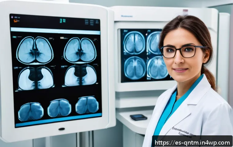 양자 컴퓨터의 실용적 활용 사례 - A modern hospital imaging room in Barcelona, Spain, showcasing a sleek MRI machine operated by a pro...