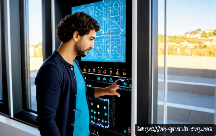 양자 알고리즘을 통한 최적화 연구 - Photorealistic quantum optimization research lab in Madrid, Spanish scientist in smart casual attire...